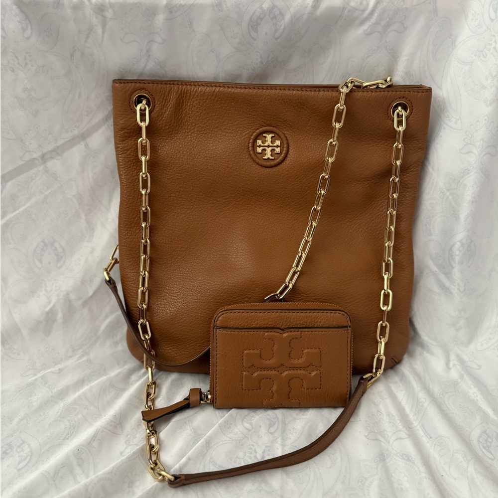 Tory Burch Brown Shoulder Bag with Gold Accents
